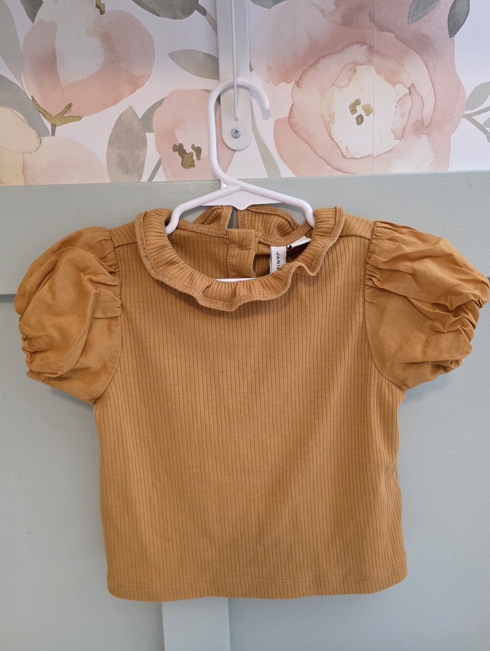 Janie and Jack Mustard Ribbed Puff-Sleeve Fall 4 4t Top
